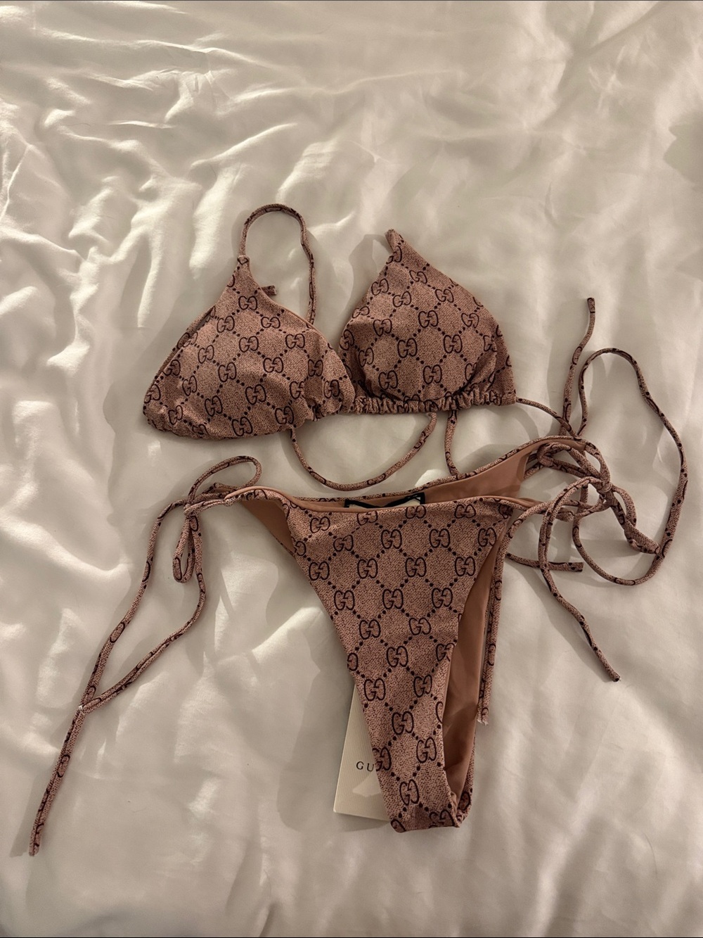 Gucci Brown Monogram Triangle String Bikini